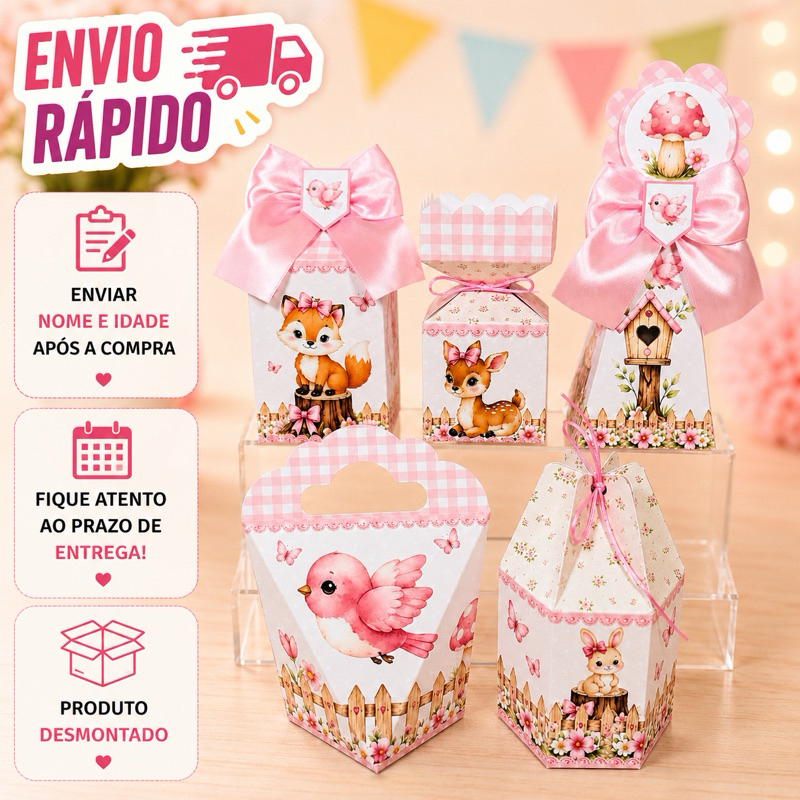 kit Caixinhas Personalizadas para Festa BOSQUE ENCANTADO Lembrancinhas de Aniversário DESMONTADO.