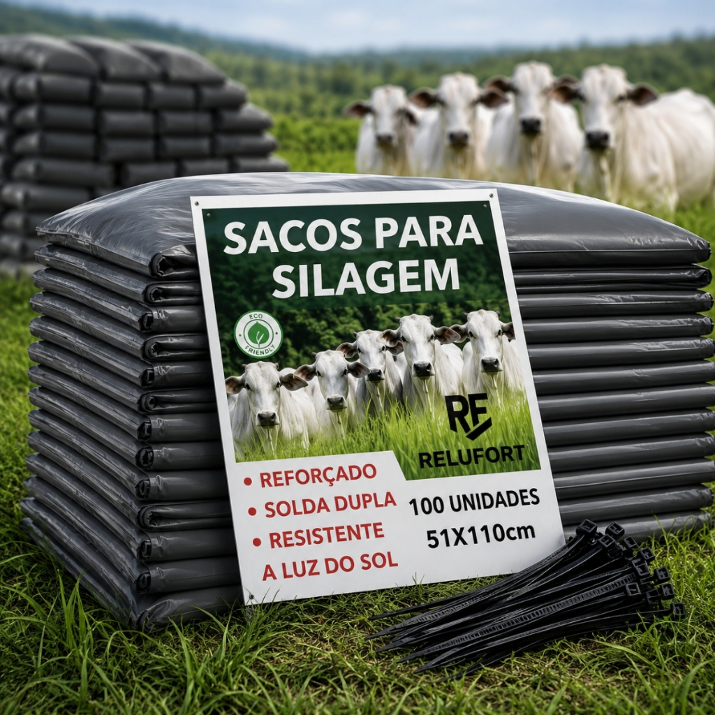 Sacos Para Silagem Preto 51x110 - 200 Micras 100 Unidades + Abraçadeiras