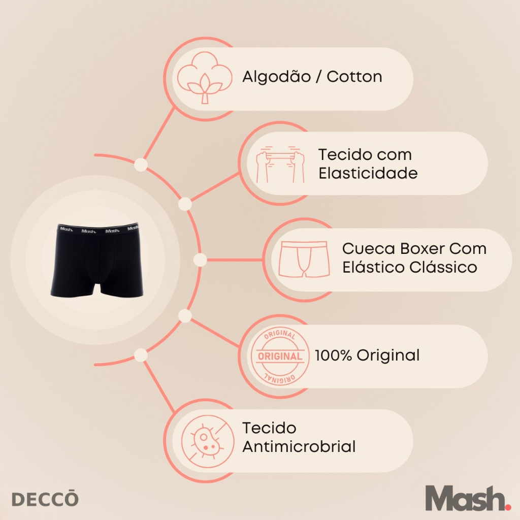 Kit Com 4 Cuecas Mash Modelo Boxer Box Em Algodao Cotton Masculino Adulto Basica · foto 2