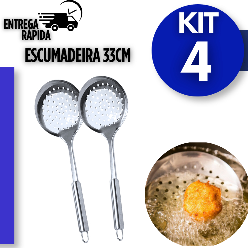 Escumadeira Linha PREMIUM de Aço Inox com Furo para Arroz e Fritura Variáveis Utilidades Multiuso