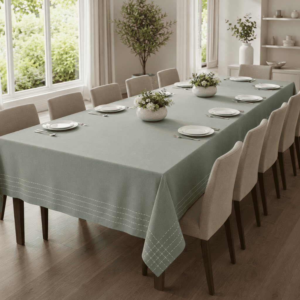 Toalha de Mesa Viena Santa Sofia Listrada Algodão Premium – 4, 8 e 10 Lugares Verde