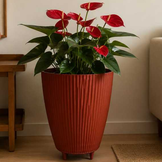 vaso para planta canelado com pé/34x26x25 Decorativo e resistente
