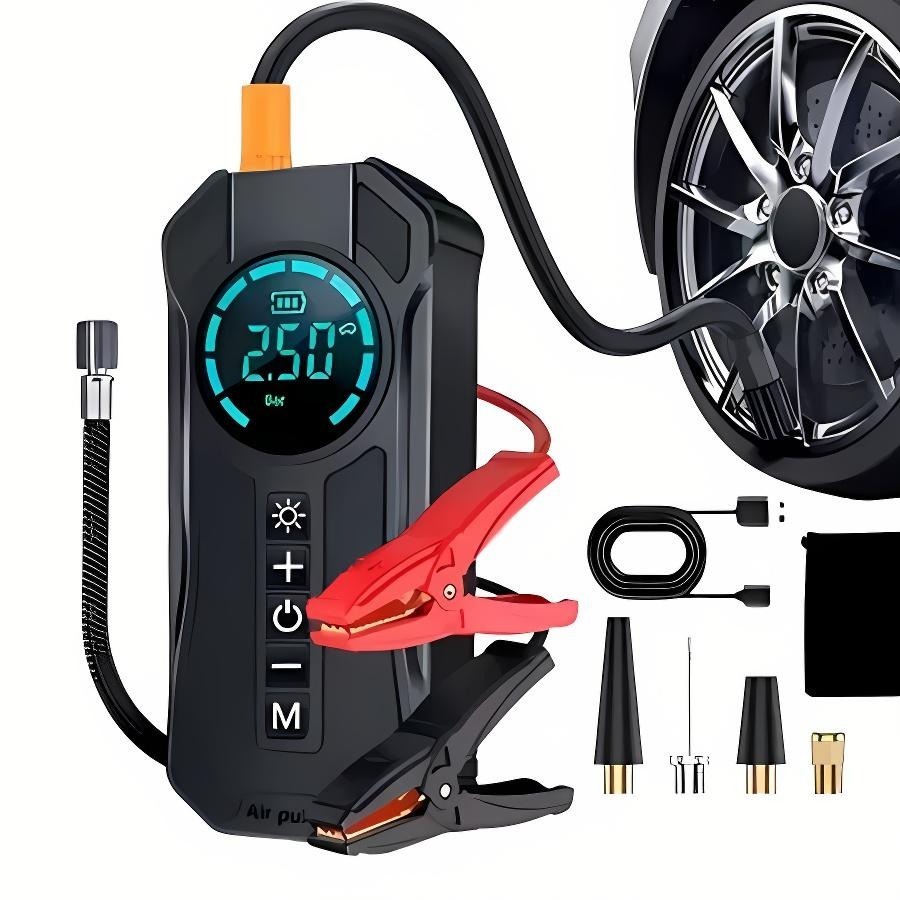 Compressor de Ar Portátil 7 em 1 com Power Bank 8000mAh Bomba Inflador 12V Calibrador Digital para Carro Moto Bike VITOR