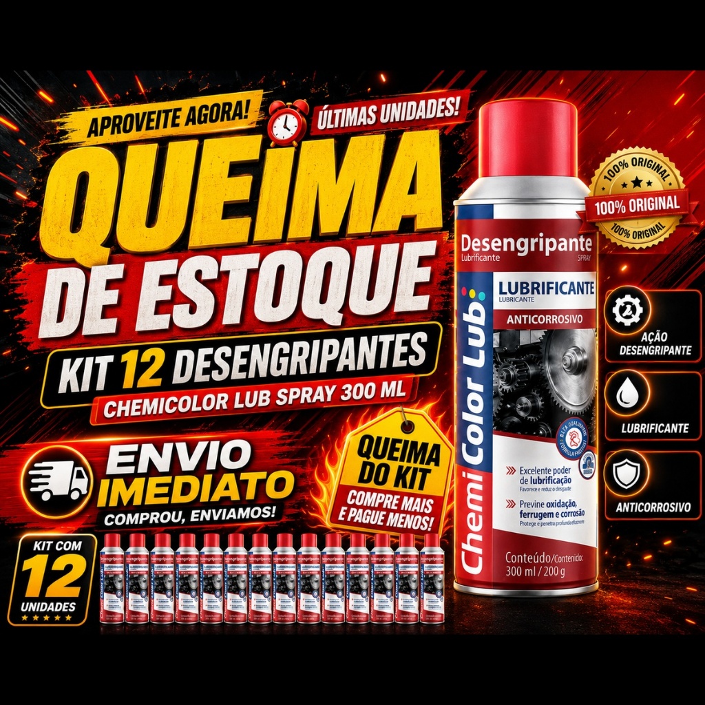 Óleo Lubrificante Desengripante Spray 300ml - Chemicolor Lub Caixa c/ 12 unid. Uso Profissional
