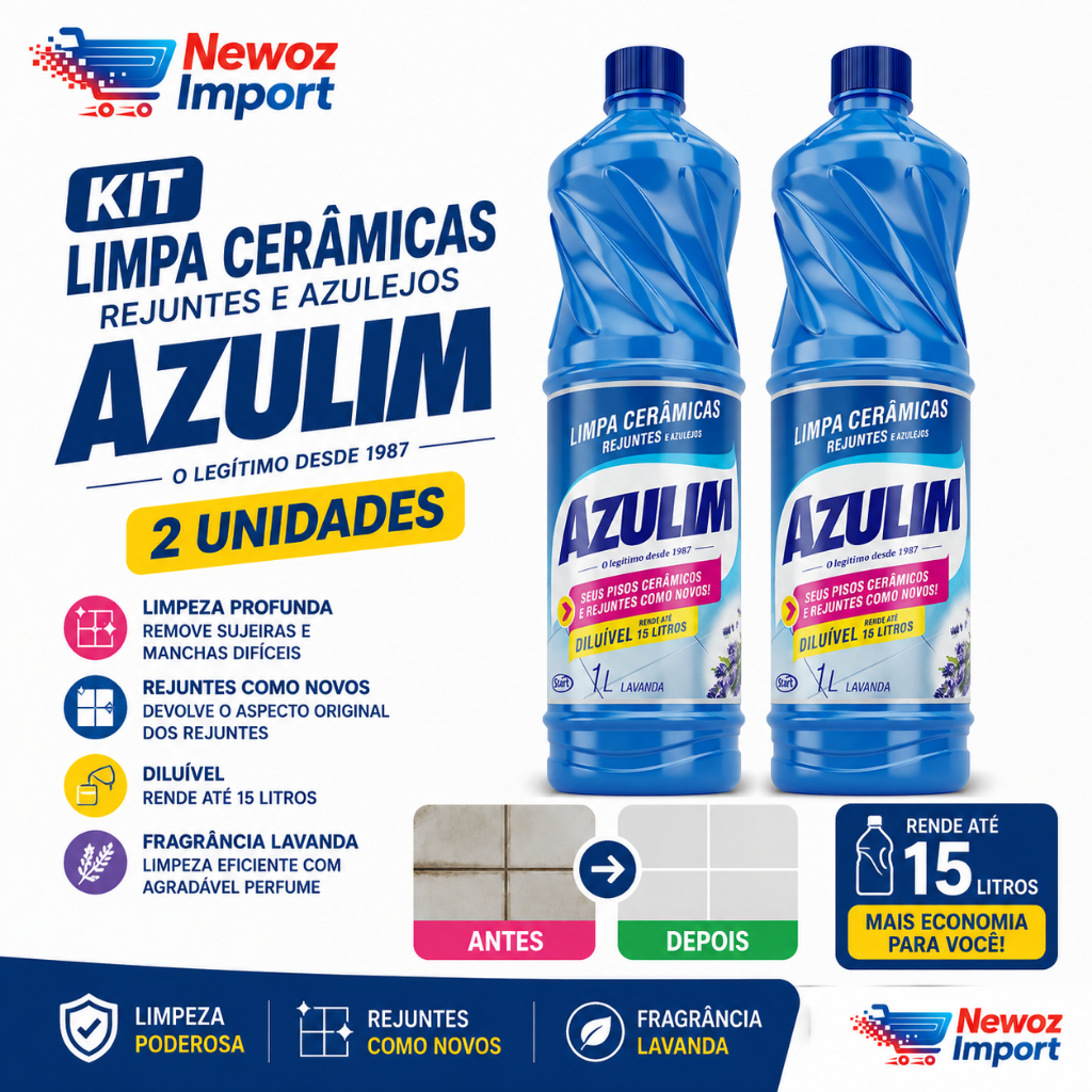 Kit com 2 Azulim Limpa Cerâmica Pisos Lavanda 1L Remove Encardido Rejuntes Privada