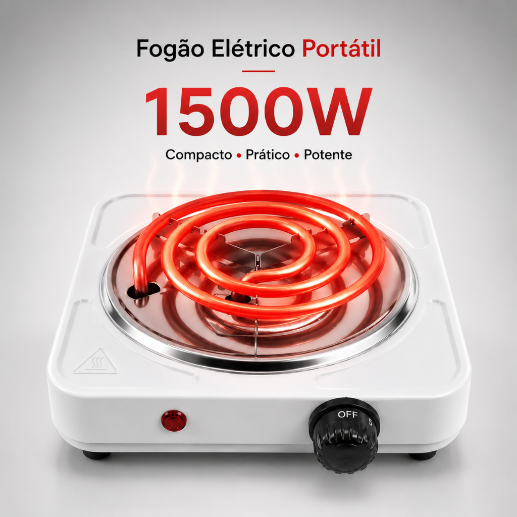 Fogareiro Elétrico 1 Boca 1500W 220V – Cozinha, Café, Camping, Escritório