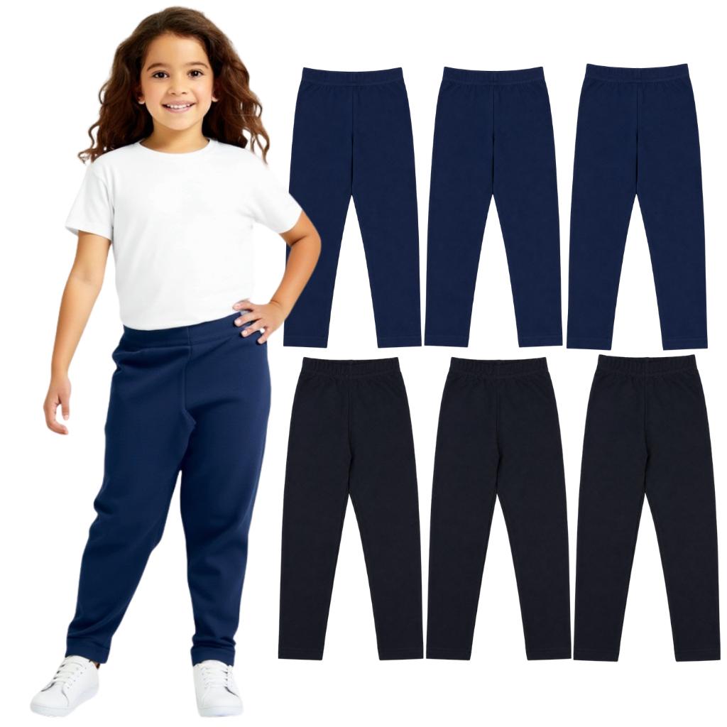 Kit 3 Calça Legging Infantil Menina Escolar Volta as Aulas Uniforme Qualquer Estação Calça Feminina