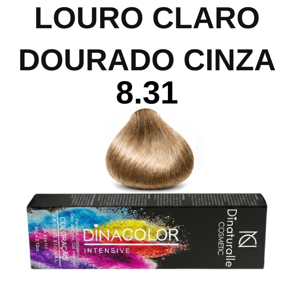Tinta de Cabelo DiNaturalle 8.31 Louro Claro Dourado Cinza - Coloração Intensa com Cobertura Total dos Brancos