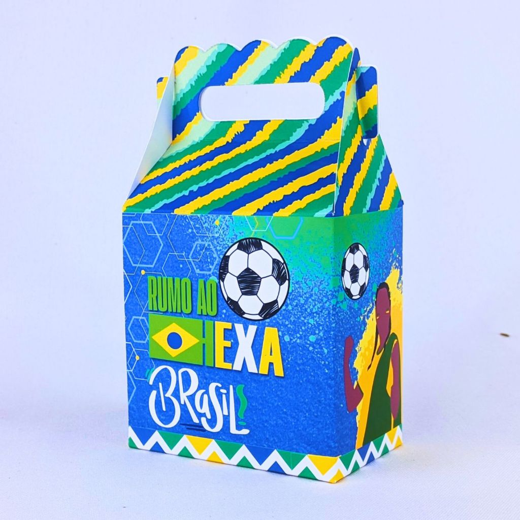 Kit 10 a 60 Caixinhas Maleta Futebol Brasil Hexa Personalizada Com Alça Lembrancinha de Festa Infantil