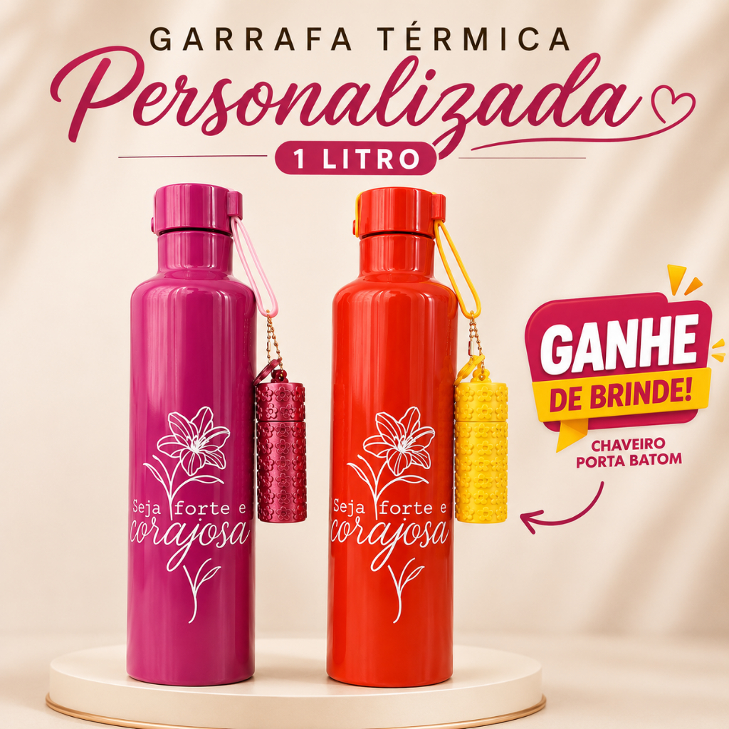 Garrafa Térmica Inox Personalizada Com Alça 1L e 350ML | Vedação a Vácuo | Presente Exclusivo