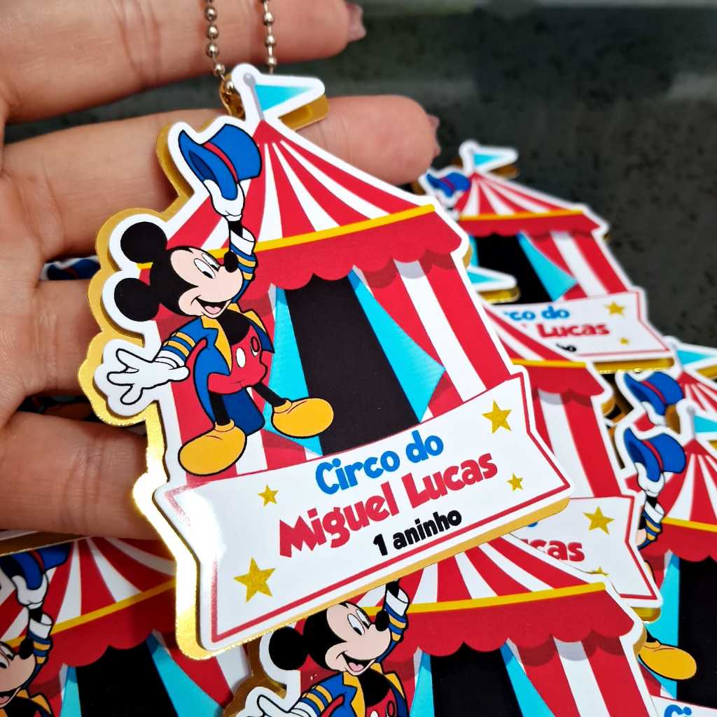Tag Personalizado Circo do Mickey com correntinha 3d| Lembrancinha de Aniversário Infantil |