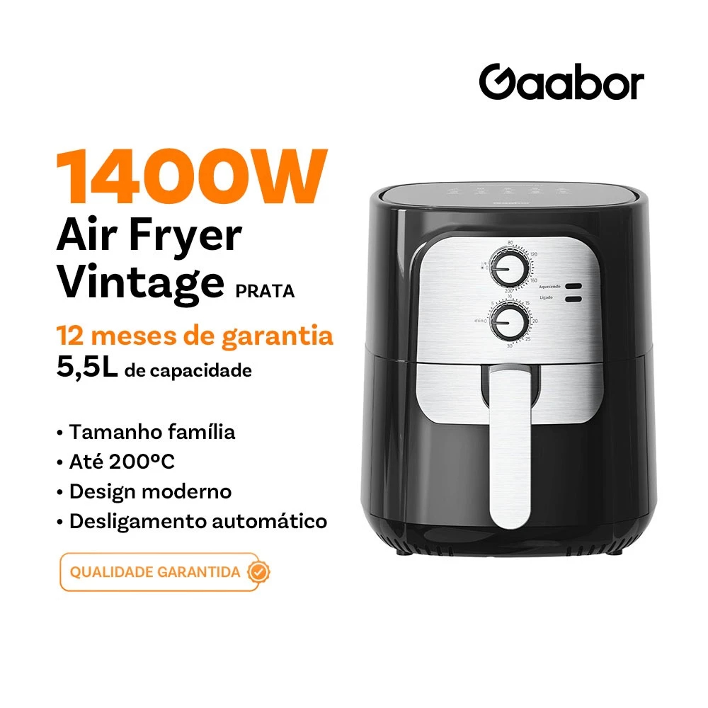 Gaabor Air Fryer Super Capacidade 5,5L Jumbo 1400W Sem Oleo Duplo Botao 127V/220