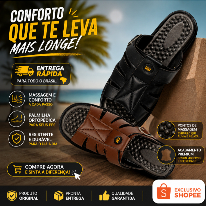 Sandálias Chinelo Franciscana Masculina Cat. Sola Borracha Palmilha Confort Esporão