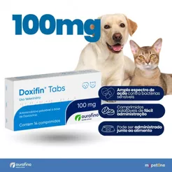 Doxifin Tabs 100mg Ourofino Antibiótico Cães Gatos Doxiciclina 14 Comprimidos