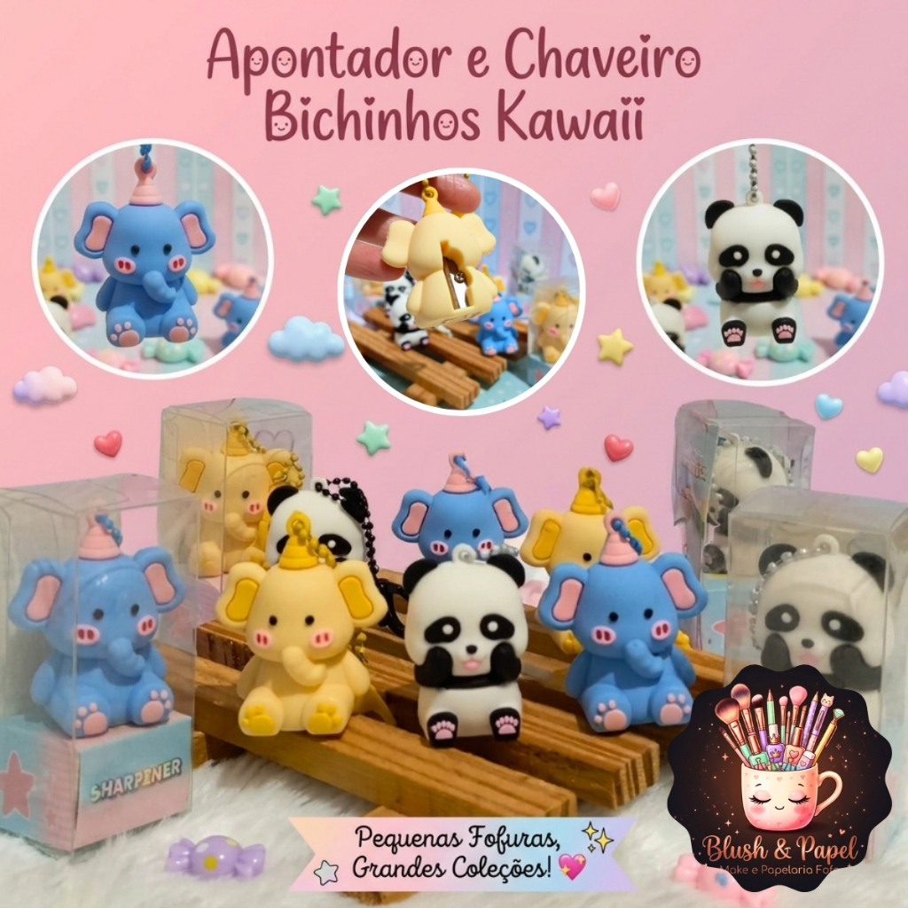 Apontador e Chaveiro Bichinhos Escolar Papelaria Fofa Colecionável Papelaria Criativa