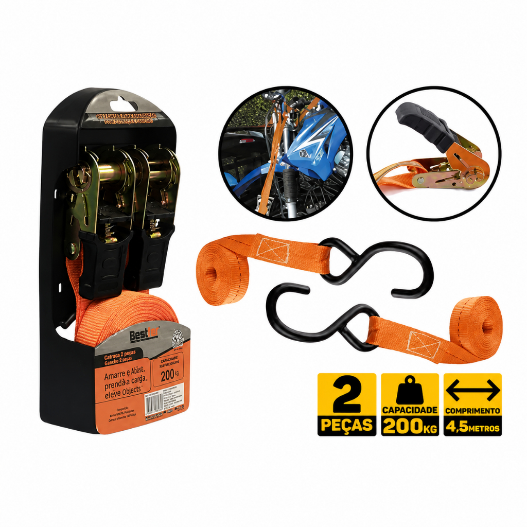 Cinta Catraca Amarrações Cargas Moto Bike Reboque 200kg Cor Laranja