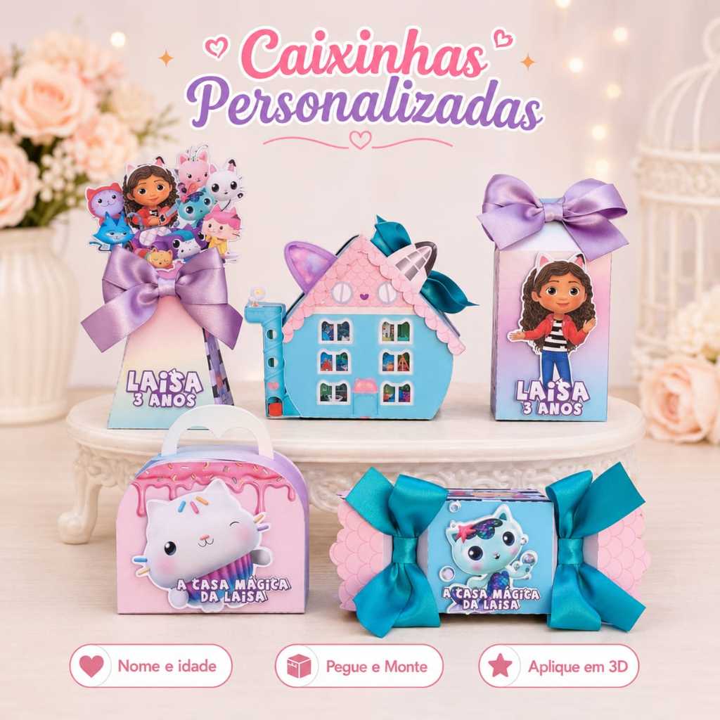 Kit Festa Caixinhas Personalizadas A Casa Magica da Gaby com Nome  Idade - Lembrancinha Infantil Aniversário com Aplique