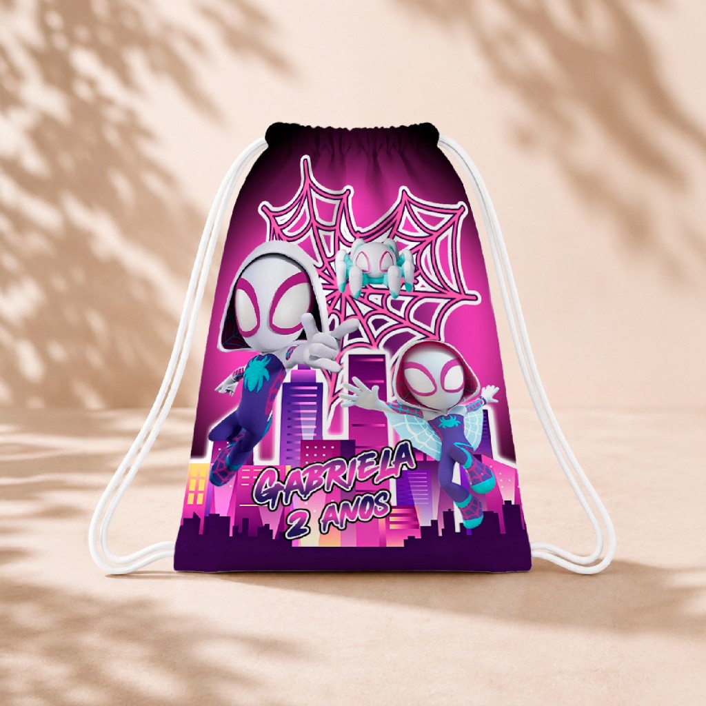 10 Mochila Personalizada Infantil 18x26 Sacolinhas Surpresa Festa Aniversário Lembrancinha Aranha Fantasma Ghost Spider