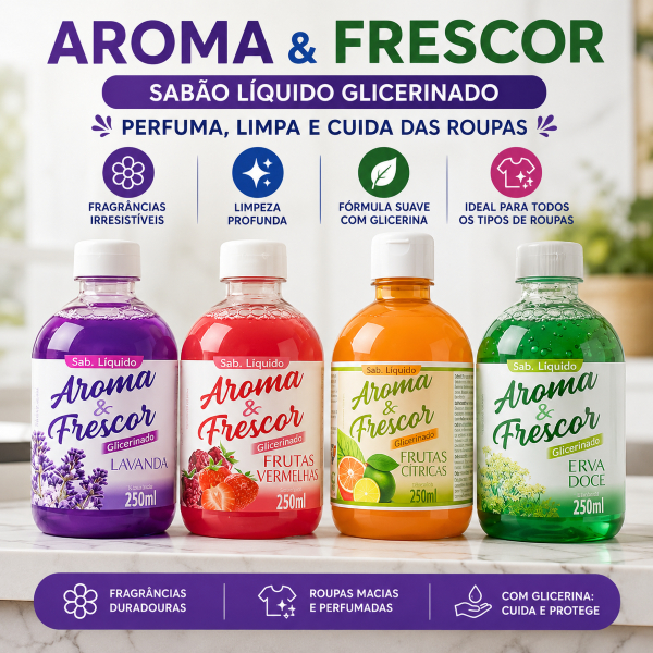 Kit 4 Sabonetes Liquido para lavar as mãos Aroma e Frescor 250 ml