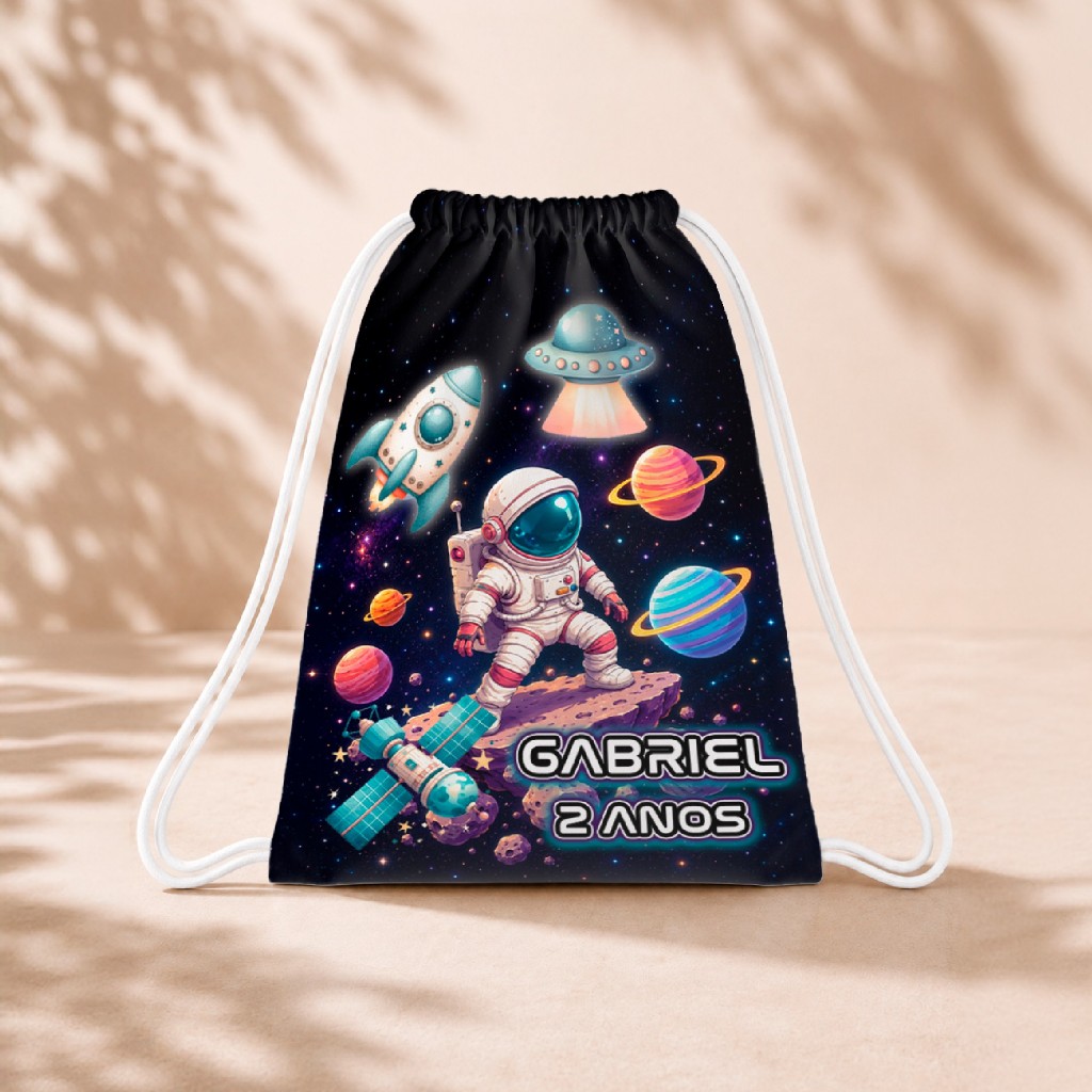 10 Mochila Personalizada Infantil 18x26 Sacolinhas Surpresa Festa Aniversário Lembrancinha Astronauta M3