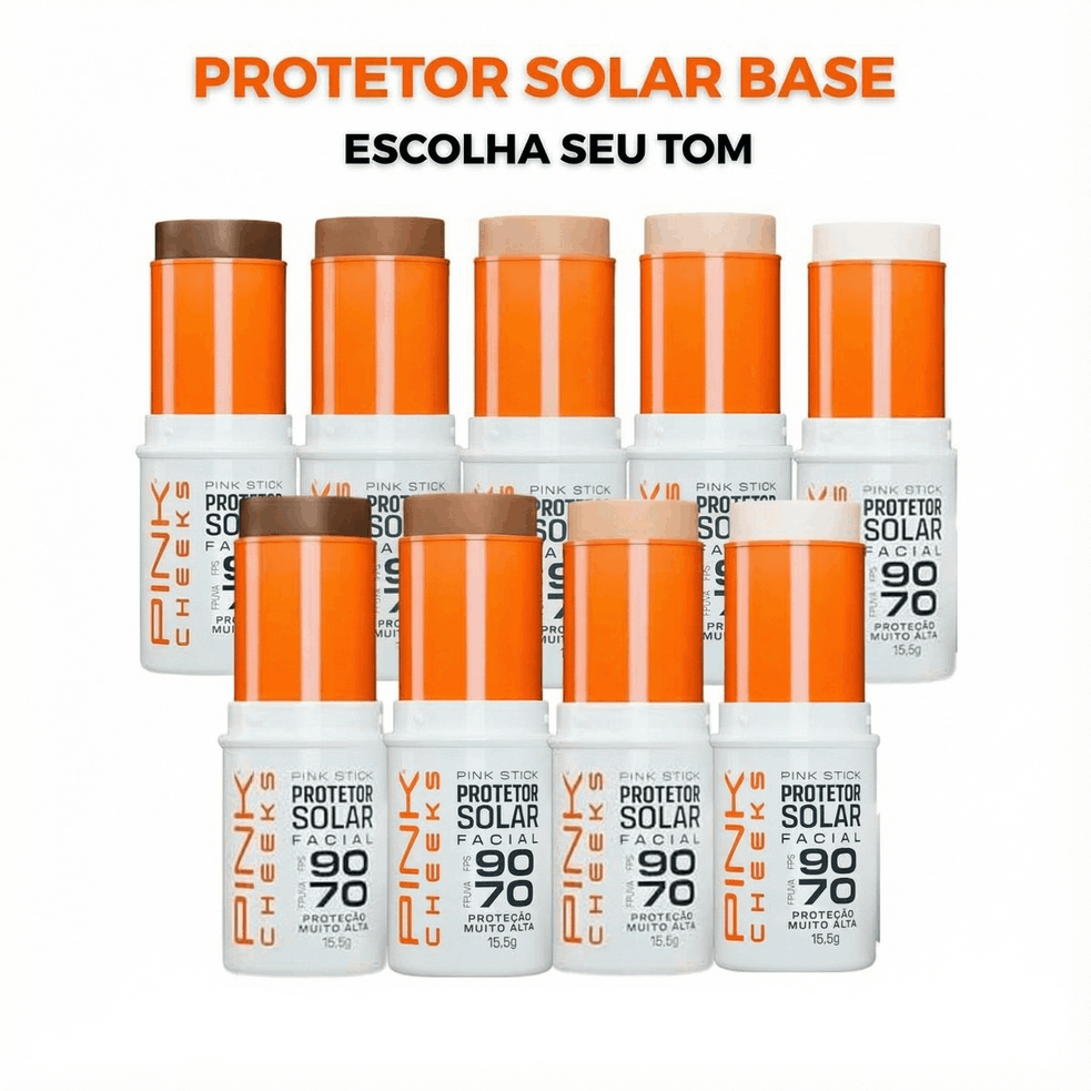 Protetor Solar Base com Cor em Bastão FPS 90 Pink Stick - Alta Cobertura Resistente a Água e Suor e com Vitamina E