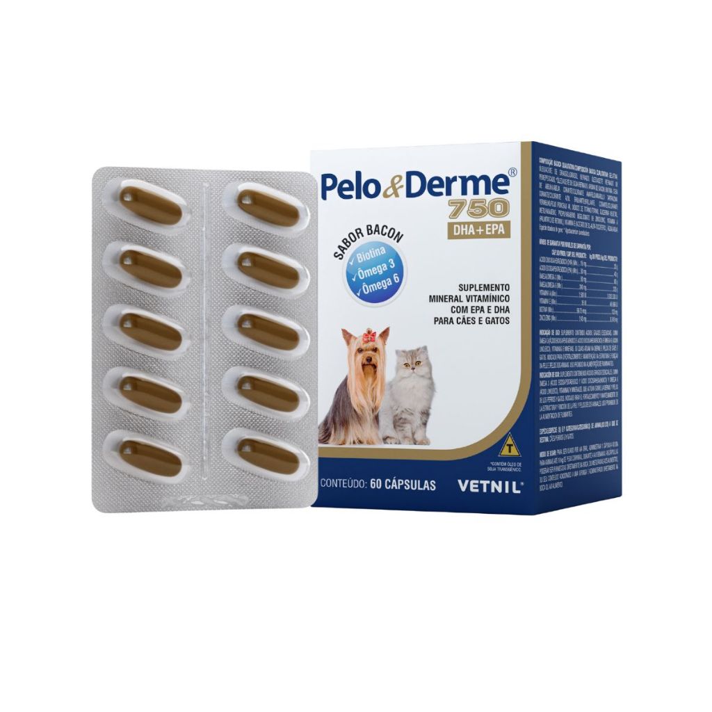 Pelo E Derme 750 60 Capsulas Vetnil Vitamina ômega 3 e 6