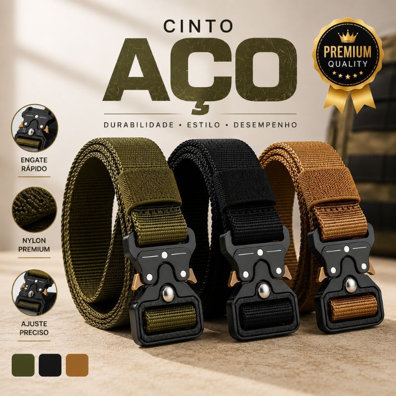 Cinto Masculino Premium Nylon Fivela Aço Liga Zinco Ajustável Encaixe Rápido Casual 125cm