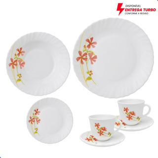 Aparelho de Jantar e Chá 20 Peças - Ideal Para Mesa Posta, Almoço e Jantar - Pratos, Xícaras e Píres