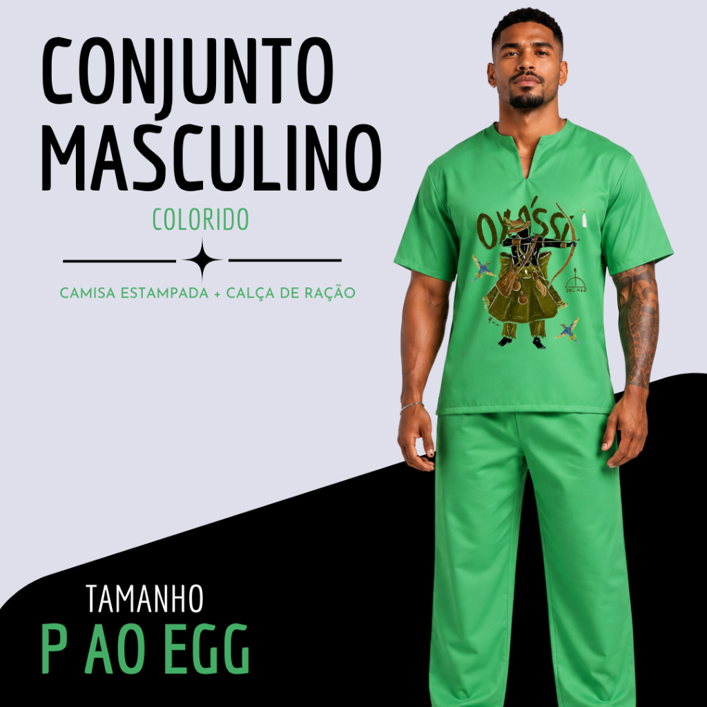 CONJUNTO MASCULINO DE RAÇÃO - CANDOMBLÉ E UMBANDA – TECIDO OXFORD | P AO EGG - DIVERSAS CORES