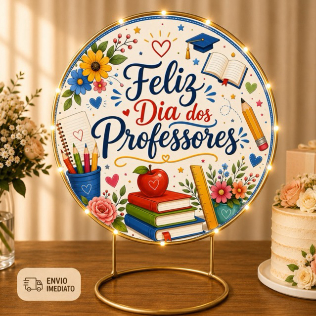 Painel Dia dos Professores redondo 30CM X 30CM de Mesa Personalizado