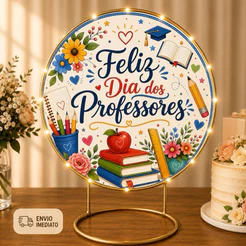Painel Dia dos Professores redondo 30CM X 30CM de Mesa Personalizado