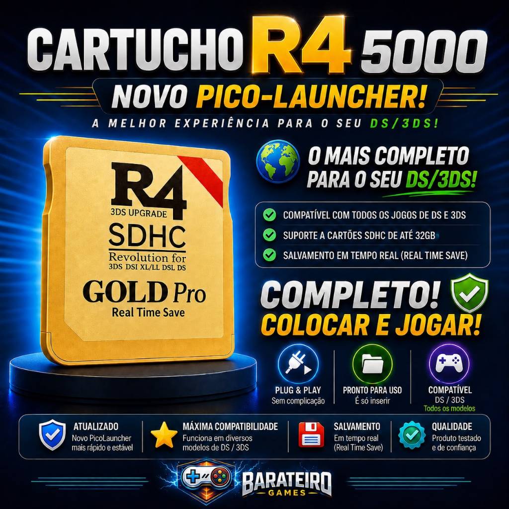 R4 GOLD PRO 2026 - 5000 PARA DS DSI DSI XL 2DS 3DS 3DSXL TODOS OS MODELOS! 100% ATUALIZADO
