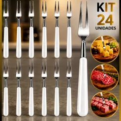 Kit 24 Mini Garfos de Aço Inox para Fondue Queijo Frutas Frios Doces Festas Eventos Aperitivos BuffetCozinha Restaurante