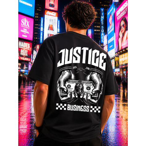 Camiseta Estilo de Rua Streetwear Masculina Feminina Justice Estampada Frente Costas Algodão Casual Unissex Oversized