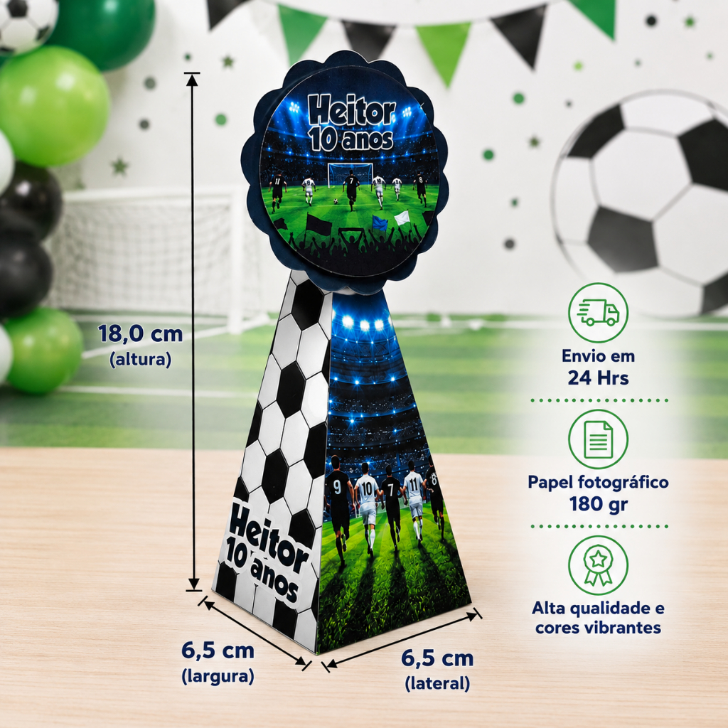 Kit Caixinhas Pirâmide Cone FUTEBOL para Lembrancinhas Personalizadas Festa Infantil aniversario
