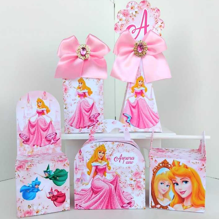 Kit Caixas Personalizado Princesa Aurora Bela Adormecida (Peguei e monte) / Lembrancinha de festa / Aniversário