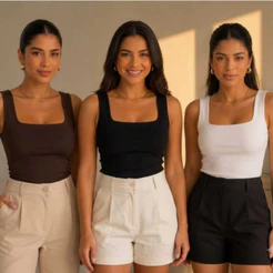 Kit 3 Blusinha Regata Feminina Decote Quadrado