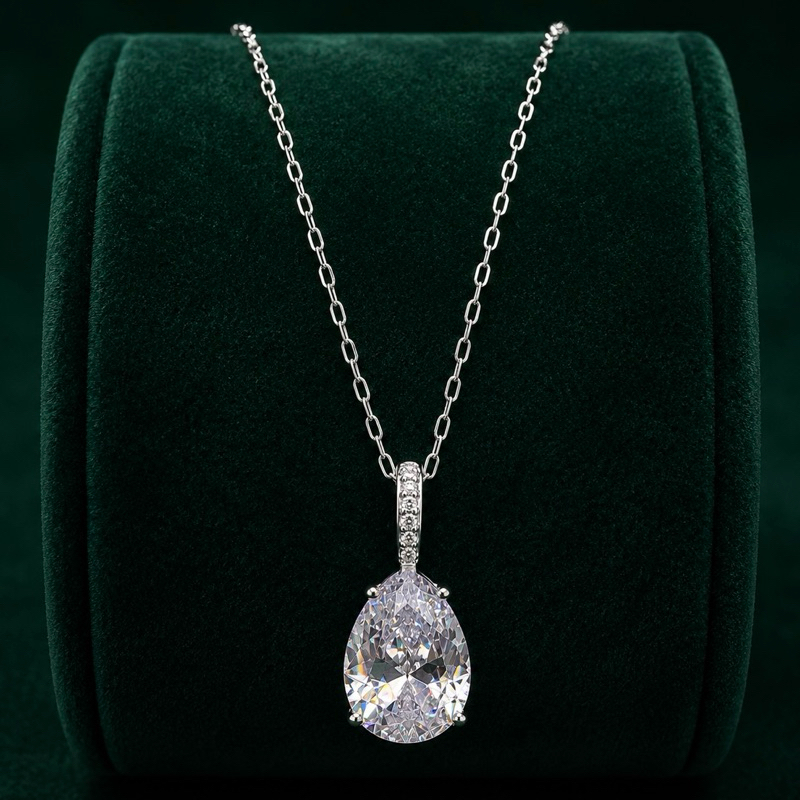 Colar Gota 10mm Detalhe Cravejado Prata 925 Feminino Sofisticado