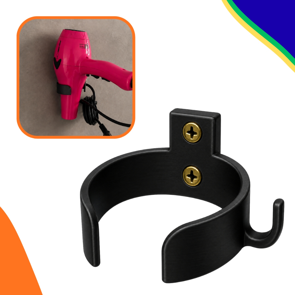 Suporte Para Secador De Cabelos Universal De Parede Organizador Banheiro Salão Fixação Com Parafuso