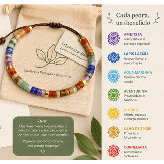 Pulseira Anti Stress 7 Pedras Naturais preciosas joia Estresse Ansiedade chacras bem estar