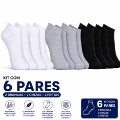 Kit 6 Pares Meia Cano Curto Masculina Feminina Unissex Algodão Confortável meia soquete