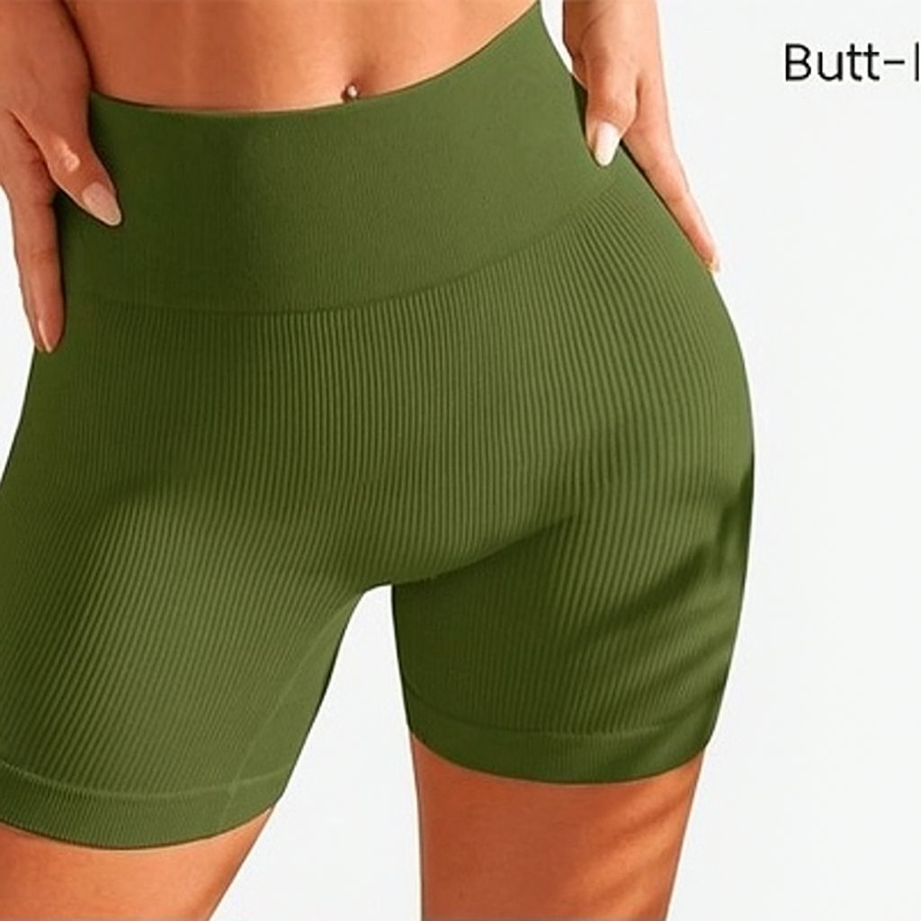 Shorts Fitness Canelado Sem Costura Academia Zero Transparencia Feminino Poliamida Premium
