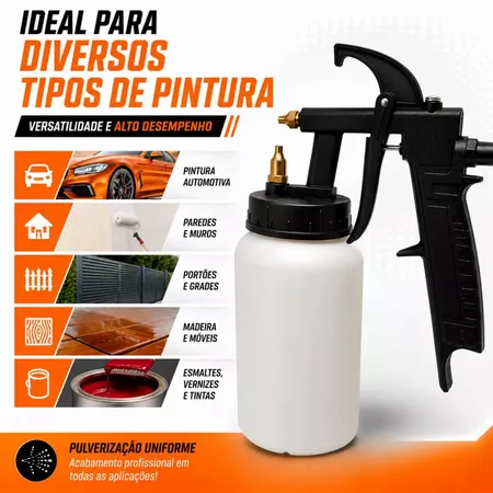 Pistola de Pintura Ar Direto 500ml Pulverizadora para Compressor Profissional Caneca de Tinta