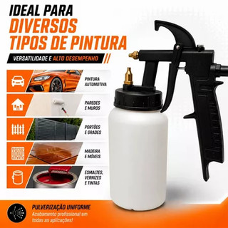 Pistola de Pintura Ar Direto 500ml Pulverizadora para Compressor Profissional Caneca de Tinta