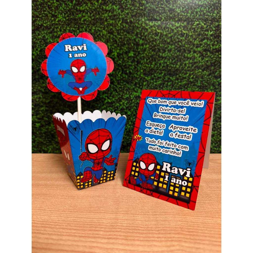 Kit Centro de mesa Homem Aranha Baby Spider Personalizado com Nome | Cachepot Festa Infantil Chá Aniversário Decoração