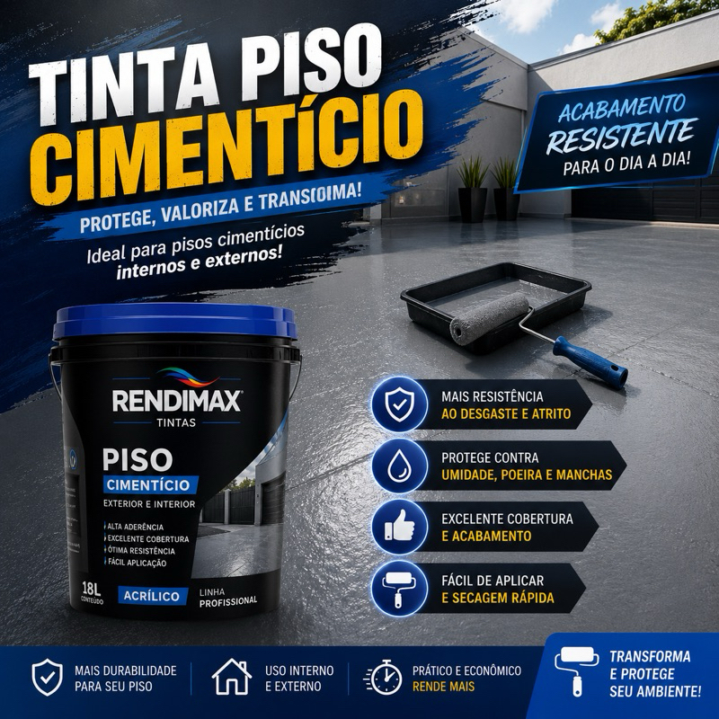 Tinta Piso Rendimax Cimentício com Acabamento Profissional Proteção Total Antimofo