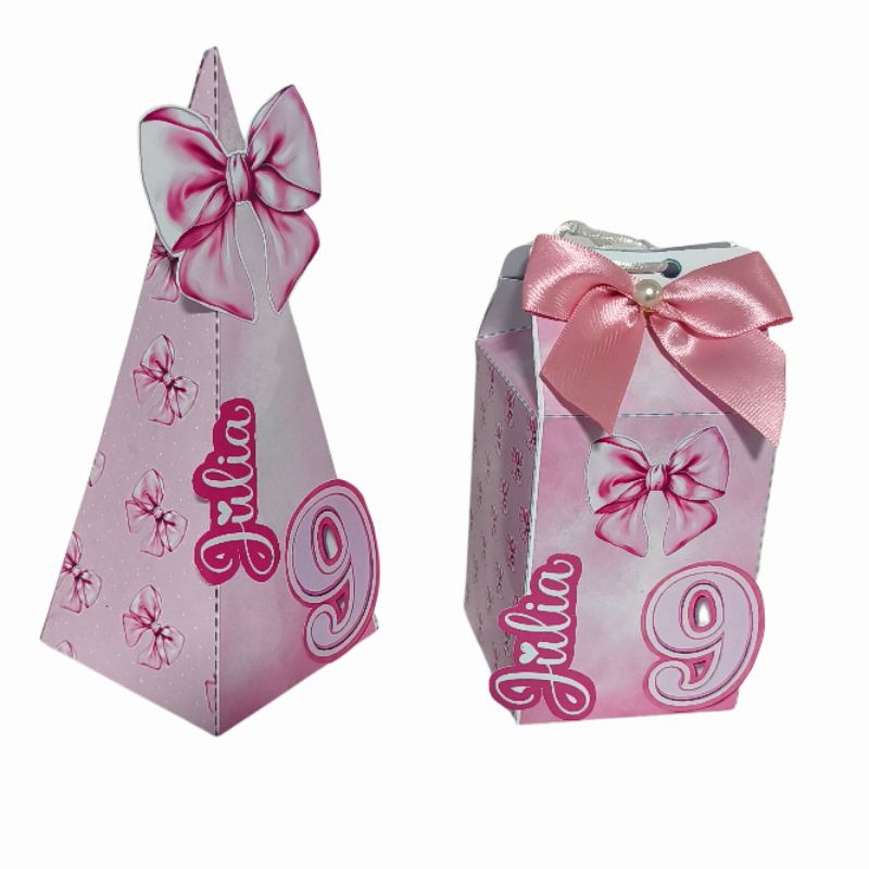 Caixa personalizada aniversário|Lembrancinha tema laço |Caixa milk|Caixa cone