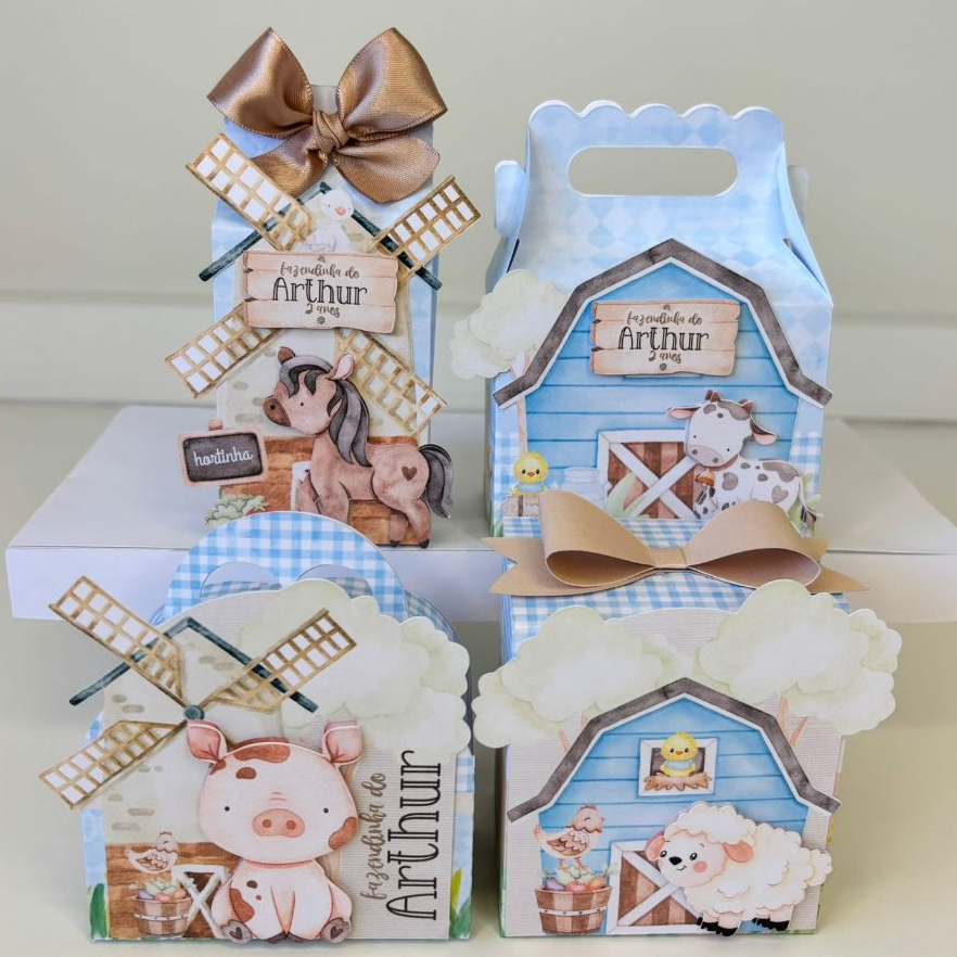 Kit Festa Fazendinha Azul menino  | Lembrancinhas | Festa | Aniversário | Personalizados | Caixinhas