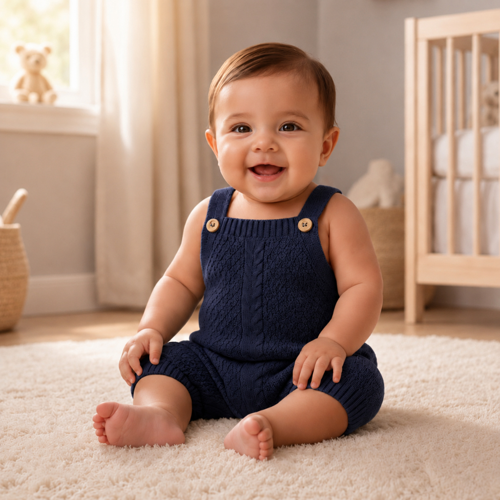 Jardineira Tricot Premium Colméia Bebê Unissex Macacão Romper Alças Botões Madeira