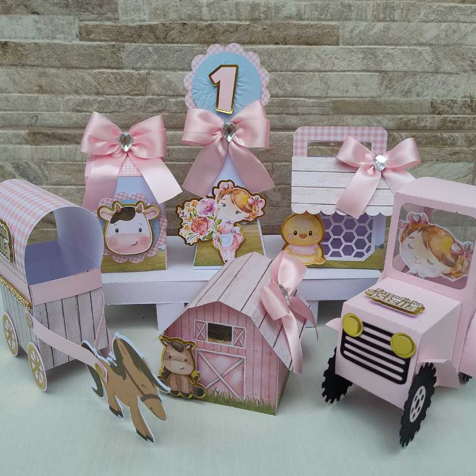 Kit Festa Fazendinha Rosa Personalizado | Caixinhas e Lembrancinhas / caixa milk